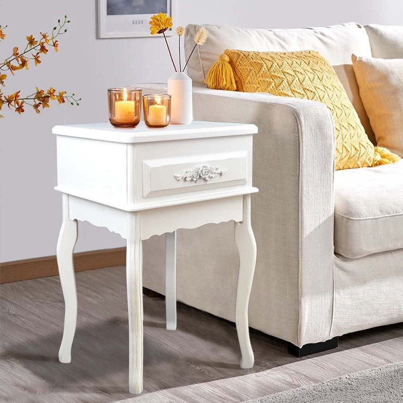 Reva Small White Victorian Nightstand End Table with Storage